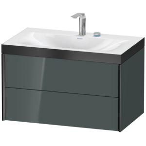 Duravit XViu Waschtisch-Unterschrank XV4615EB238P 80x48cm, 2 Schubkästen, 2 Hahnlöcher, schwarz matt, Rahmen P, dolomiti grey hochglanz