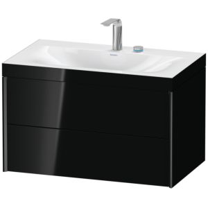 XViu Duravit vasque XV4615EB240C 80x48cm, 2 tiroirs, 2 trous pour robinetterie, noir mat, Cadres C, noir brillant
