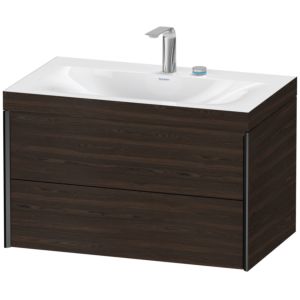Duravit XViu vanity unit XV4615EB269C 80x48cm, 2 drawers, 2 tap holes, matt black, Rahmen C, brushed walnut