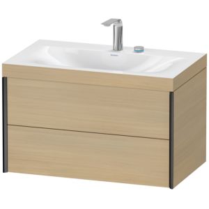 Duravit XViu vanity unit XV4615EB271C 80x48cm, 2 drawers, 2 tap holes, matt black, Rahmen C, Mediterranean oak