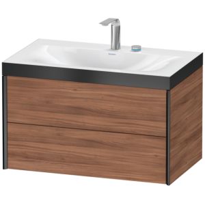 XViu Duravit vasque XV4615EB279P 80x48cm, 2 tiroirs, 2 trous pour robinetterie, noir mat, Cadres P, noyer naturel