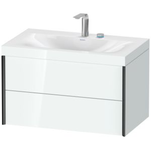 Duravit XViu Waschtisch-Unterschrank XV4615EB285C 80x48cm, 2 Schubkästen, 2 Hahnlöcher, schwarz matt, Rahmen C, weiß hochglanz