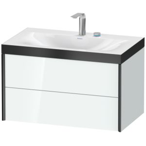Duravit XViu Waschtisch-Unterschrank XV4615EB285P 80x48cm, 2 Schubkästen, 2 Hahnlöcher, schwarz matt, Rahmen P, weiß hochglanz