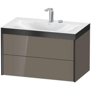 XViu Duravit vasque XV4615EB289P 80x48cm, 2 tiroirs, 2 trous pour robinetterie, noir mat, Cadres P, gris flanelle brillant