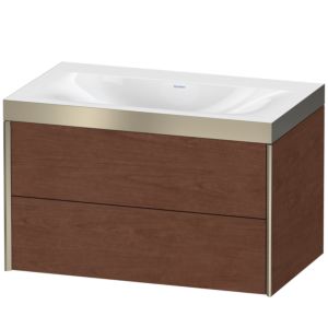 XViu Duravit vasque XV4615NB113P 80x48cm, 2 tiroirs, sans trou pour robinet, champagne mat, Cadres P, noyer américain
