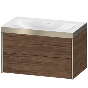 XViu Duravit vasque XV4615NB121P 80x48cm, 2 tiroirs, sans trou pour robinet, champagne mat, Cadres P, noyer foncé