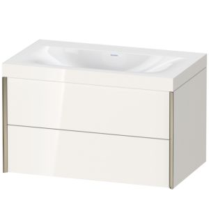 XViu Duravit vasque XV4615NB122C 80x48cm, 2 tiroirs, sans trou pour robinet, champagne mat, Cadres C, blanc brillant
