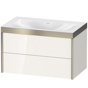 XViu Duravit vasque XV4615NB122P 80x48cm, 2 tiroirs, sans trou pour robinet, champagne mat, Cadres P, blanc haute brillance