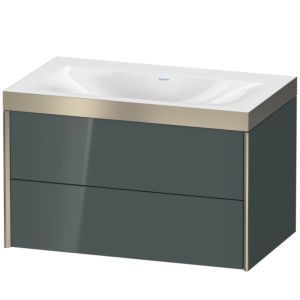 XViu Duravit vasque XV4615NB138P 80x48cm, 2 tiroirs, sans trou pour robinet, champagne mat, Cadres P, gris dolomiti brillant