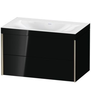XViu Duravit vasque XV4615NB140C 80x48cm, 2 tiroirs, sans trou pour robinet, champagne mat, Cadres C, noir brillant