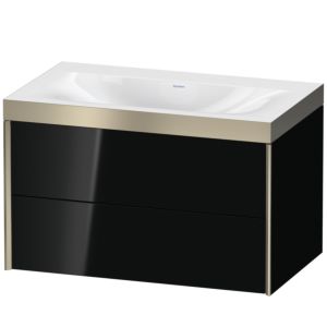 XViu Duravit vasque XV4615NB140P 80x48cm, 2 tiroirs, sans trou pour robinet, champagne mat, Cadres P, noir brillant