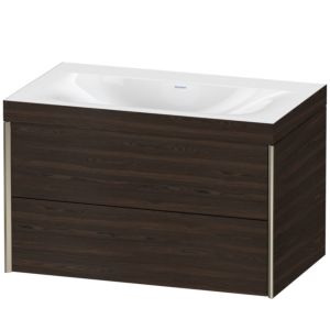 XViu Duravit vasque XV4615NB169C 80x48cm, 2 tiroirs, sans trou pour robinet, champagne mat, Cadres C, noyer brossé
