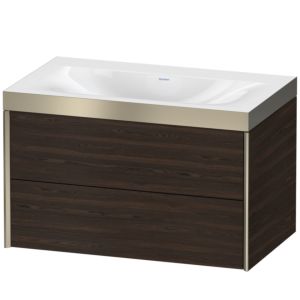 XViu Duravit vasque XV4615NB169P 80x48cm, 2 tiroirs, sans trou pour robinet, champagne mat, Cadres P, noyer brossé