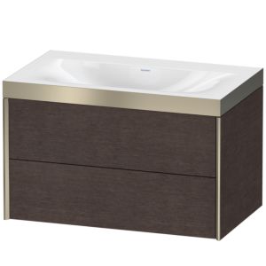 XViu Duravit vasque XV4615NB172P 80x48cm, 2 tiroirs, sans trou pour robinet, champagne mat, Cadres P, chêne foncé brossé