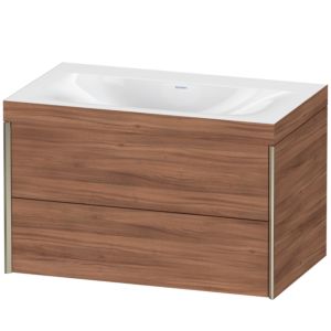XViu Duravit vasque XV4615NB179C 80x48cm, 2 tiroirs, sans trou pour robinet, champagne mat, Cadres C, noyer naturel