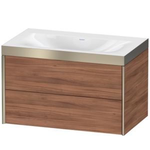 XViu Duravit vasque XV4615NB179P 80x48cm, 2 tiroirs, sans trou pour robinet, champagne mat, Cadres P, noyer naturel