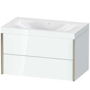 XViu Duravit vasque XV4615NB185C 80x48cm, 2 tiroirs, sans trou pour robinet, champagne mat, Cadres C, blanc haute brillance