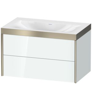 XViu Duravit vasque XV4615NB185P 80x48cm, 2 tiroirs, sans trou pour robinet, champagne mat, Cadres P, blanc haute brillance