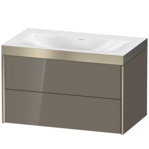 XViu Duravit vasque XV4615NB189P 80x48cm, 2 tiroirs, sans trou pour robinet, champagne mat, Cadres P, gris flanelle brillant