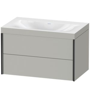 XViu Duravit vasque XV4615NB207C 80x48cm, 2 tiroirs, sans trou pour robinet, noir mat, Cadres C, gris béton mat