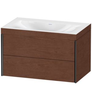 XViu Duravit vasque XV4615NB213C 80x48cm, 2 tiroirs, sans trou pour robinet, noir mat, Cadres C, noyer américain