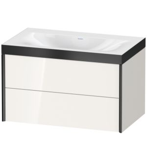 XViu Duravit vasque XV4615NB222P 80x48cm, 2 tiroirs, sans trou pour robinet, noir mat, Cadres P, blanc brillant