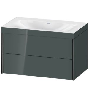 XViu Duravit vasque XV4615NB238C 80x48cm, 2 tiroirs, sans trou pour robinet, noir mat, Cadres C, gris dolomiti brillant