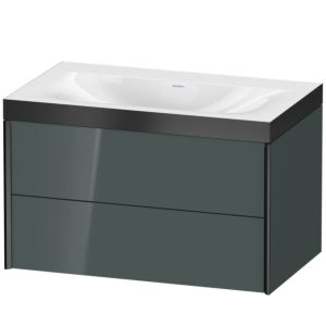 XViu Duravit vasque XV4615NB238P 80x48cm, 2 tiroirs, sans trou pour robinet, noir mat, Cadres P, gris dolomiti brillant