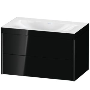 XViu Duravit vasque XV4615NB240C 80x48cm, 2 tiroirs, sans trou pour robinet, noir mat, Cadres C, noir brillant