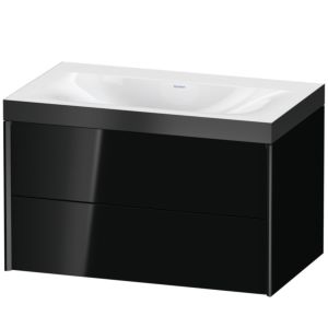 XViu Duravit vasque XV4615NB240P 80x48cm, 2 tiroirs, sans trou pour robinet, noir mat, Cadres P, noir brillant