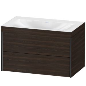 XViu Duravit vasque XV4615NB269C 80x48cm, 2 tiroirs, sans trou pour robinet, noir mat, Cadres C, noyer brossé