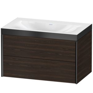 XViu Duravit vasque XV4615NB269P 80x48cm, 2 tiroirs, sans trou pour robinet, noir mat, Cadres P, noyer brossé