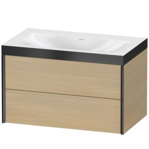 XViu Duravit vasque XV4615NB271P 80x48cm, 2 tiroirs, sans trou pour robinet, noir mat, Cadres P, chêne méditerranéen