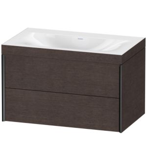 XViu Duravit vasque XV4615NB272C 80x48cm, 2 tiroirs, sans trou pour robinet, noir mat, Cadres C, chêne foncé brossé