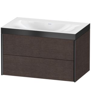 XViu Duravit vasque XV4615NB272P 80x48cm, 2 tiroirs, sans trou pour robinet, noir mat, Cadres P, chêne foncé brossé