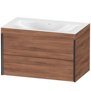 XViu Duravit vasque XV4615NB279C 80x48cm, 2 tiroirs, sans trou pour robinet, noir mat, Cadres C, noyer naturel