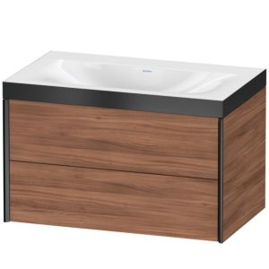 XViu Duravit vasque XV4615NB279P 80x48cm, 2 tiroirs, sans trou pour robinet, noir mat, Cadres P, noyer naturel