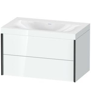 Duravit XViu Waschtisch-Unterschrank XV4615NB285C 80x48cm, 2 Schubkästen, ohne Hahnloch, schwarz matt, Rahmen C, weiß hochglanz