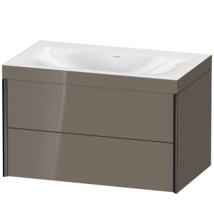XViu Duravit vasque XV4615NB289C 80x48cm, 2 tiroirs, sans trou pour robinet, noir mat, Cadres C, gris flanelle brillant