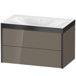 XViu Duravit vasque XV4615NB289P 80x48cm, 2 tiroirs, sans trou pour robinet, noir mat, Cadres P, gris flanelle brillant