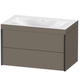 XViu Duravit vasque XV4615NB290C 80x48cm, 2 tiroirs, sans trou pour robinet, noir mat, Cadres C, flanelle gris soie mat