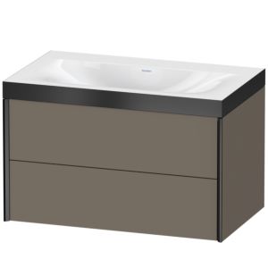 XViu Duravit vasque XV4615NB290P 80x48cm, 2 tiroirs, sans trou pour robinet, noir mat, Cadres P, flanelle gris soie mat