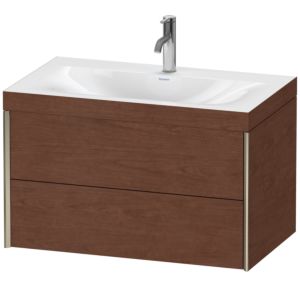 Duravit XViu vanity unit XV4615OB113C 80x48cm, 2 drawers, 2000 tap hole, matt champagne, Rahmen C, American walnut