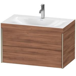 Duravit XViu vanity unit XV4615OB179C 80x48cm, 2 drawers, 2000 tap hole, matt champagne, Rahmen C, natural walnut