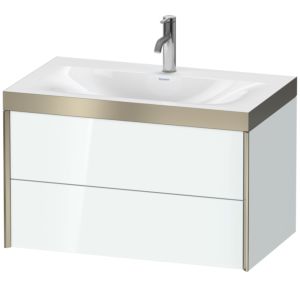 Duravit XViu vanity unit XV4615OB185P 80x48cm, 2 drawers, 2000 tap hole, matt champagne, Rahmen P, white high gloss
