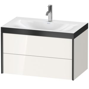 Duravit XViu Waschtisch-Unterschrank XV4615OB222P 80x48cm, 2 Schubkästen, 1 Hahnloch, schwarz matt, Rahmen P, weiß hochglanz