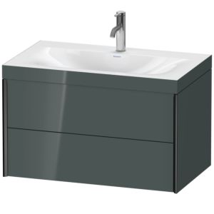 Duravit XViu Waschtisch-Unterschrank XV4615OB238C 80x48cm, 2 Schubkästen, 1 Hahnloch, schwarz matt, Rahmen C, dolomiti grey hochglanz