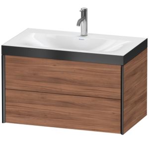XViu Duravit vasque XV4615OB279P 80x48cm, 2 tiroirs, 2000 , noir mat, Cadres P, noyer naturel