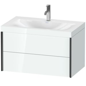 Duravit XViu Waschtisch-Unterschrank XV4615OB285C 80x48cm, 2 Schubkästen, 1 Hahnloch, schwarz matt, Rahmen C, weiß hochglanz