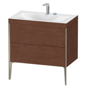 XViu Duravit vasque XV4710EB113C 80x48cm, 2 coulissants, 2 trous pour robinetterie, champagne mat, Cadres C, noyer américain